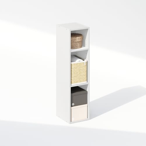 Image of Furinno Reed 3-Tier Closet Organizers and Storage, Closet Organizer, Open Shelf Closet Storage, for Wardrobe, Bedroom, Living Room, 8-Inch Width, White