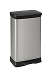 CURVER 50L Kitchen Pedal Deco Bin, 50 Litres, Matt Silver, Waste Disposal for Kitchen, Home, Office & Recycling