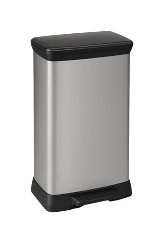 CURVER 50L Kitchen Pedal Deco Bin 50 Litres Matt Silver Waste Disposal for Kitchen Home Office & Recycling