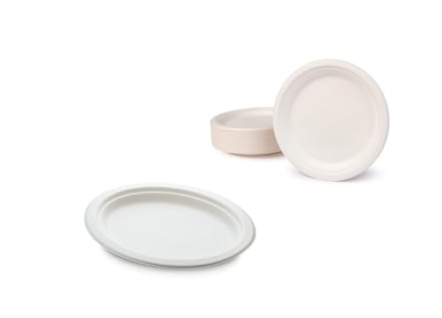 DPdantepellacani 100/500 / 1000 Piatti Piani Tondi diametro 15 cm Piatto carta bianco bagassa biodegradabile rigido monouso in fibra vegetale feste piattino antipasti torta compleanni (100)