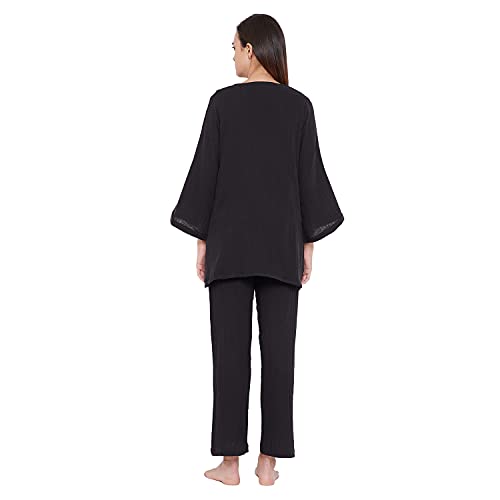 Image of The Kaftan Company Black Organic Cotton 3 Piece Pyjama Set