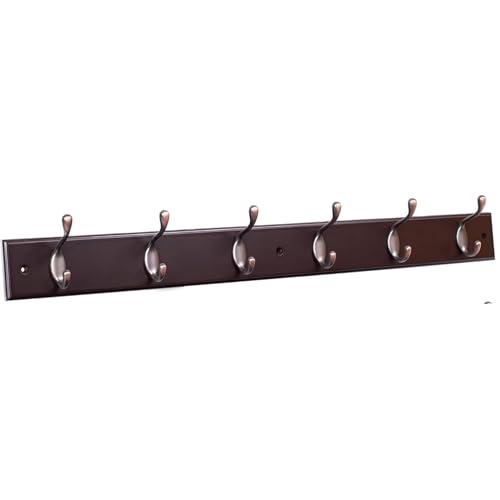 BIRDROCK HOME Oval Hook Coat and Hat Rack | 6 Hooks| Wall Mount | Brown Finish | Bronze Hooks