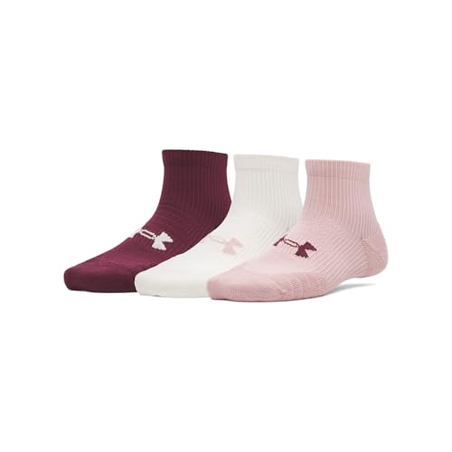 Under Armour Women's Play Up Quarter Socks 3 Pack, (673) Tourmaline Pink/Summit White/Dark Maroon, Medium