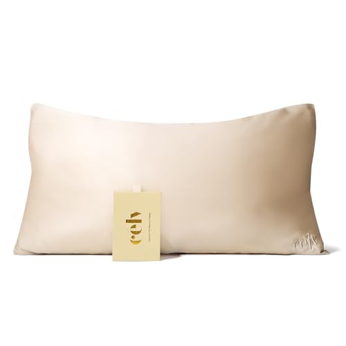 célv Luxus Seide Kopfkissenbezug/Kissenbezug mit verstecktem Zipper/Kissenhülle aus 100% Maulbeerseide / 1 Stück / 22 Momme/Geschenkverpackung MEHRWEG (40 x 80 cm, Champagne)