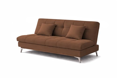 Image of Krancy Solid Wood 3 + 2 Seater Sofa Cum Bed with 2 Cushions | Convertible Wooden Couch for Living Room, Home & Office | Modern Designer Furniture | 3 Years Warranty | Brown