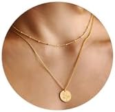 Layered Birth Flower Necklace for Women 18K Gold Plated Dainty Layering Coin Disc Pendant Necklaces Gold Jewelry Birthday Gifts 12 Month