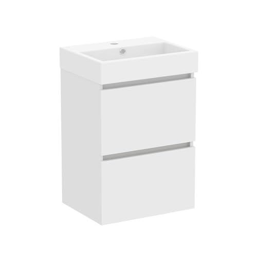 Baikal Mueble de Baño Nix. Mueble MONTADO. 2 Cajones Suspendido con Lavabo. Armario de Baño. Lavabo Ceramico. 45cm Blanco Mate.