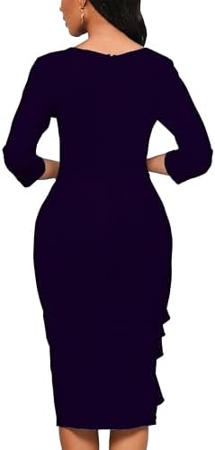 Yajedo Church Dresses for Women 3/4 Sleeve Bodycon Ruffle Vintage Wear to Work Pencil Midi Dress