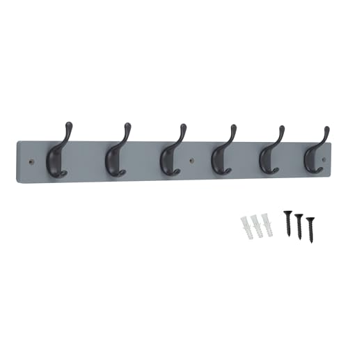 keypak Perchero moderno de pared, ganchos negros mate sobre base de madera (gris/negro mate, 6 ganchos)