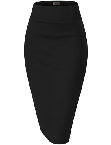 Hybrid & Company Women’s Techno/Scuba Stretch Pencil Skirt – Sleek Tailored Office Essential, Made in USA KSK43584 1139 Black M