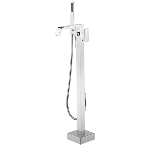 Robinet de bain autoportant avec douchette mitigeur cascade laiton eau chaude froide chrome
