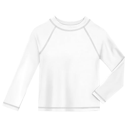 City Threads Rash Guard for Boys SPF 50+ Made in USA, Long Sleeve Swim Shirt with Sun Protection (White, 3-6 Months)