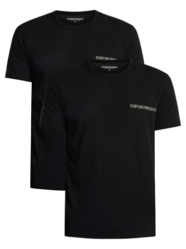 Emporio Armani Paquete de 2 Camisetas de Cuello Redondo para Hombre, Negro/Negro, Medium