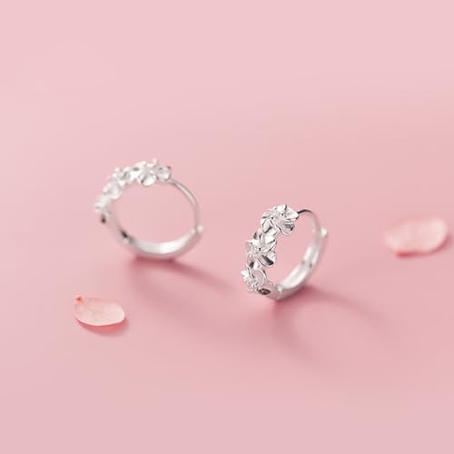 Sluynz SSE304-S 925 Sterling Silver Plumeria Flowers Hoop Earrings thumb #5