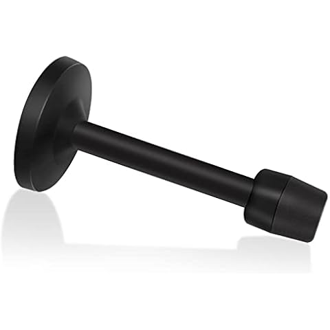 Door Stopper, Black Door Stop Wall Mount 4 inch Long Door Stop with Rubber Bumper Tip for Sound Dampening Heavy Duty Stainless Steel Doorstop Wall Protector for Indoor Outdoor, 100mm Cover