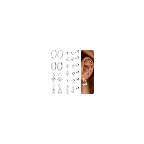 CASSIECA 10 Pares Pendientes Mujer Piercing Oreja Pendientes Acero Quirurgico Pendiente Aro Plata Piercing Helix Tragus Cartílago Múltiples Piercings Hipoalergenicos