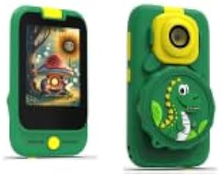 USCAMEL Kids Smart Phone with Microscope: Kids Phone with HD Digital Video Camera Dinosaur Toys for Kids 4-8, Touchscreen Learning Educational Toy with Music, Games, 32GB Card, Green