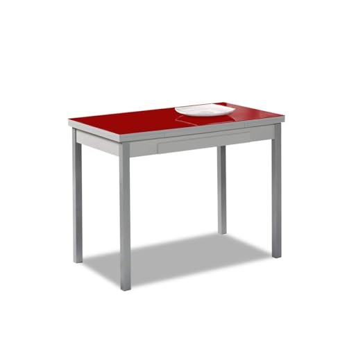 ASTIMESA Mesa de Cocina con Alas de Cristal Rojo 90x50cm