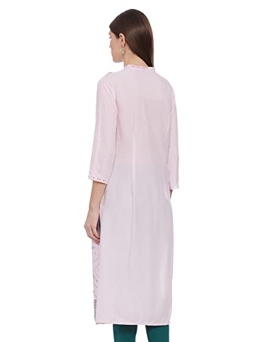 Image of W for Woman Women Viscose Orchid Pink Floral Print Straight Kurta