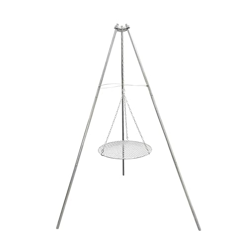 YBTMG Camp Fire Tripod for Cooking, Stainless Steel Camping Fire Grill with Adjustable Chain, 13.78" Stainless Grill Grate for Camping Hiking BBQ by YBTMG - Used condition - CA$57.03