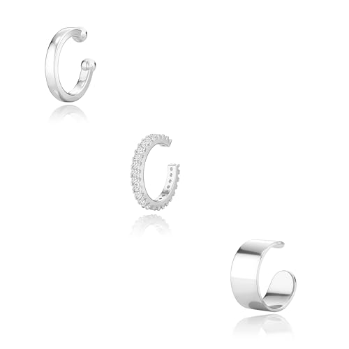 Moodear Thin Chunky Ear Cuffs Non Piercing for Women - Dainty 14K Gold Plated/Sterling Silver Cuff Earrings Trendy Cubic Zirconia Huggie Hoop Cartilage Earring Jewelry Gifts, Brass, Cubic Zirconia