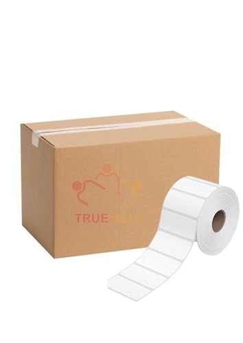 Image of True-Ally 60x40 Direct Thermal Barcode Label Sticker - 2.5 x 1.5 inches - 60mm x 40mm - 500 Labels Per Roll - White Self Adhesive Sticker for Printing Barcoding (10 Roll Per Pack (5000 Labels))