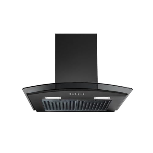 Image of KAFF LUXOR DHC 60 Heavy Duty Baffle Filter Auto Clean Curved Glass Kitchen Chimney 60 CM with 1000 m3 /hr Suction Capacity, Soft Push Buttons, Energy Saving Frosted LED Lights (Black)