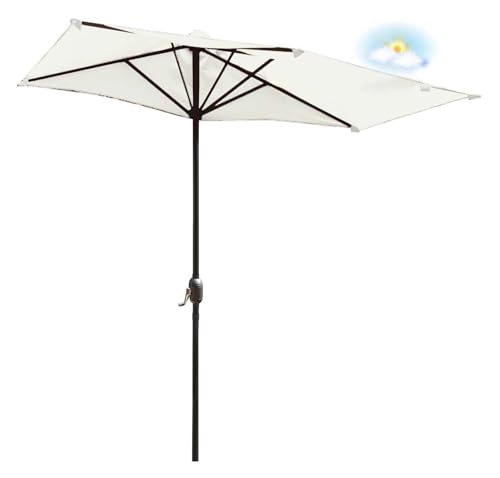 Sombrilla Media Pantalla Medio Circulo Mediana Playa 250 Cm Terraza Parasol Para Pared Con Manivela Protección Impermeable Balcón Jardín Half Circular Semicircular Patio, Sin Base(Beige Blanco)