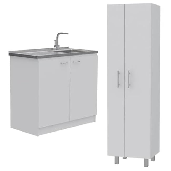 Home Square 2-Piece Set with Utility Sink with Cabinet and Storage Cabinet
