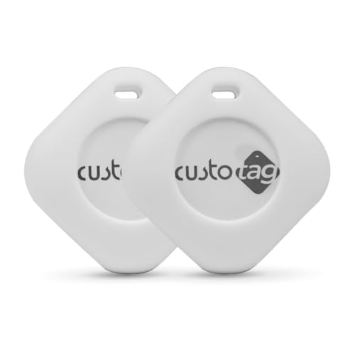 Image of CustoTag Item Finder for iOS 2 Pack | Compatible with Find My | Loud 90dB Alert | Item Sharing | 1 Year Battery | Free Case | Locate Keys, Luggage, Pets, Valuables | No SIM Needed (White)