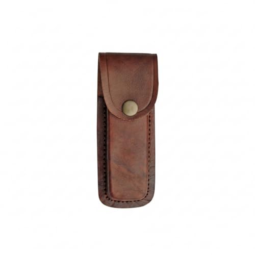 SZCO 5-Inch Brown Leather Knife Sheath – Top Grain Leather Pouch with Belt Loop – Secure Snap Closure for Folding Knives & Multi-Tools