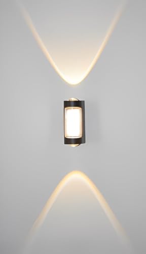 Image of Modern Up & Down LED Wall Light for Home | Warm White Decorative Wall Lamp for Bedroom, Living Room, Hallway | Outdoor /Indoor Waterproof Wall Sconce (Black Finish)