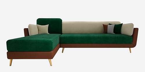 Image of Black Wood Modern Velvet RHS Sectional Sofa (3 + Lounger) with Extra Luxury Comfort for Bedroom, Living Room, Dining Room, Drawing Room, Home Office in Bug Resistant Wood Structure