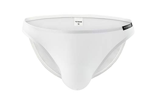 BRAVE PERSON Super Soft Ice Silk Swim Briefs Men's Low-Rise Bikini Underwear 9023 (M, White)