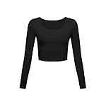 Long Sleeve Crop Tops for Women Workout Basic Clothes Fitted Slim Scoop Neck Cute Yoga Shirts