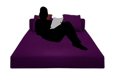 Image of PUM PUM 2-Seater Sofa Cum Bed | EPE Foam Foldable Couch with Velvet Fabric & Washable Cover | Convertible Sofa Bed for Home, Living Room & Office Guests | 3 x 6 Ft (Purple)