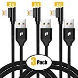 3Pack 3FT Right Angle Charging Cord Puridea for iPhone Case Charger Cable/Data Sync Charging Cable Cord Compatible with iPhone Case Xs/X/8/8 Plus/7/7 Plus/6/6s Plus/5s/5, Pad Mini/Air(Black)
