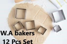 Image of W.A Bakers Heart Shape Stainless Steel Cookies Cutter 2 Inchi Height Set of 12 Pcs (Square Shape)