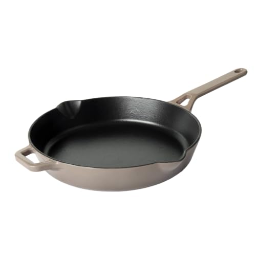 Image of Meyer Enamel Cast Iron Frypan | Cast Iron Frying Pan | Cast Iron Skillet | Iron Pan for Cooking | Emamel Cast Iron Cookware | Fry Pan Gas and Induction Suitable, 26cm, Grey