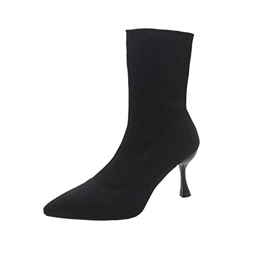 Bottes en Tricot pour Femmes à Talons Hauts Chic et Chaussettes Extensibles mi-Mollet