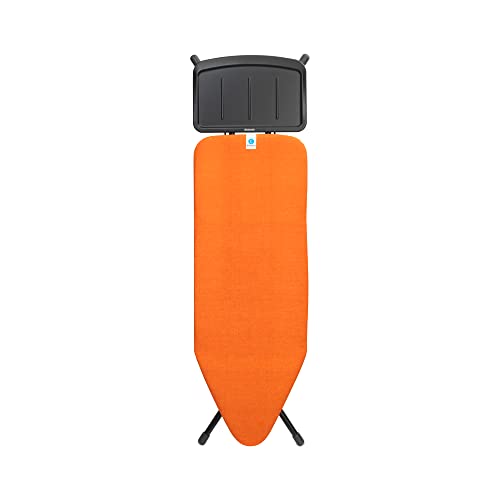 Image of Brabantia Size C Ironing Board (49x18 in) 7 Height Options, Solid Steam Unit Holder (Happy Glow Orange /Black) Non-Slip Feet, Anti-Collapse Child Locks