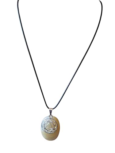 Bijoux.Natheve Collier Pendentif Pierre Naturelle Ovale, Symbole Chakra Argenté, Cordon Noir