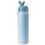 Blackube Edelstahl Trinkflasche mit Strohhalm 750ml-Thermosflasche Thermoskanne - BPA-Frei, Auslaufsicher, Große Trinkflasche aus Metall für Sport, Schule, Fitness, Outdoor, Camping-Himmelblau
