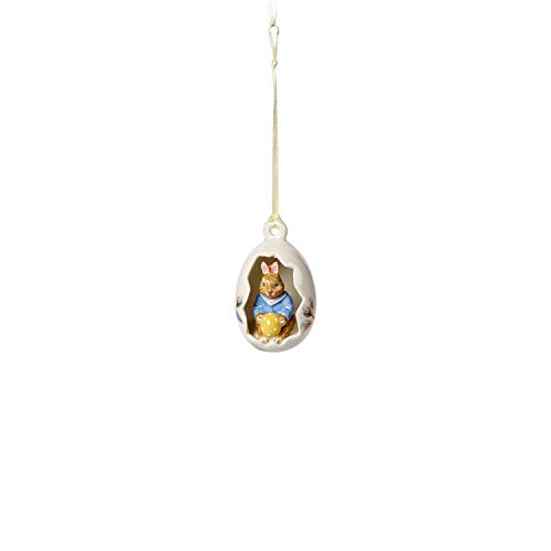 Villeroy & Boch Bunny Tales Max Egg Ornament, Easter Bouquet, Hard Porcelain, Blue, 4.5 x 4.5 x 7 cm, 4.5 x 4.5 x 7 cm, Rabbit Max