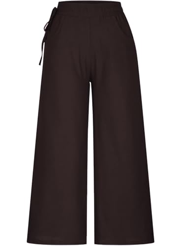 Image of KOTTY Women's Crumble Fabric High Waist Solid Color Drawstring Wide Leg Trousers Loose with Pockets