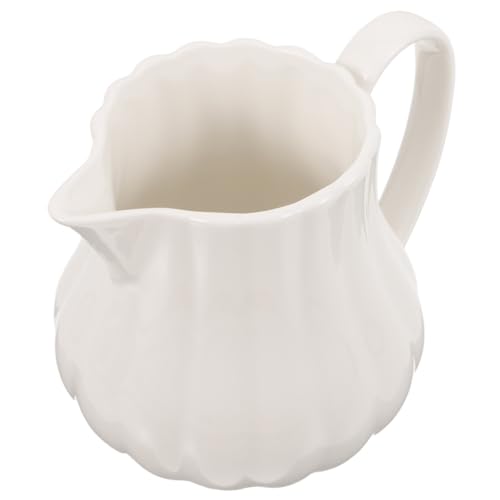HIAKDOFT Jarra Lechera Cerámica Blanca Pequeña y Ligera Diseño Ergonómico con Vertedor para Café Leche y Resistente y Duradera para Uso Diario