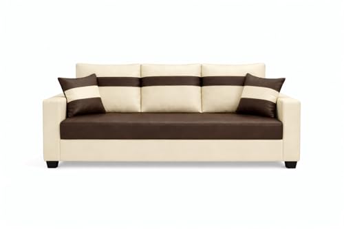 Image of SOCOZI Bastian 5 Seater L Shape Sofa Set with 2 Movable Ottomans | Flexible Layout | Premium Leatherette with Golden Metal Legs |Sofa for Living Room (Dark Brown-Cream)