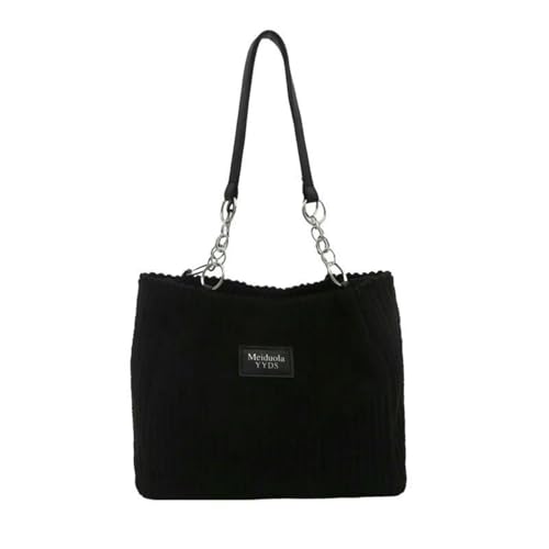 YYDPYZBD Bolsos Bolso De Hombro del La Cadena Pana Capacidad Grande para Las Mujeres, Forro Poliéster, Cierre Cremallera-Negro