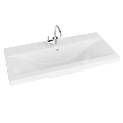 LAVITA Lavabo per mobili California 800 con troppopieno e foro per rubinetto, in porcellana di alta qualità, 81 x 39 x 17 cm, bianco lucido