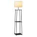 HOMCOM Lámpara de Pie Iluminación Moderna Multifuncional con 3 Estantes de Almacenaje Interruptor de Pedal Diseño Elegante Pantalla de Tela 34,5x34,5x150 cm Negro y Crema